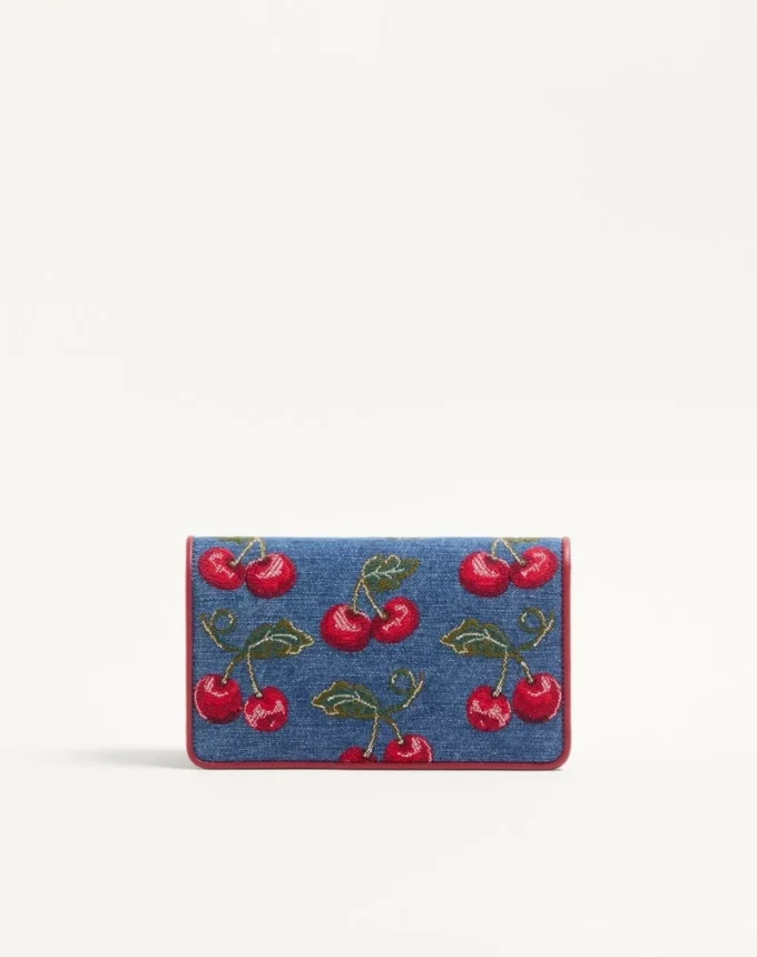 Vlogo Signature Mini Denim Shoulder Bag With Cherryfic Embroidery