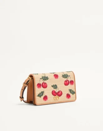 Vlogo Signature Mini Shoulder Bag In Jacquard Raffia With Cherryfic Pattern