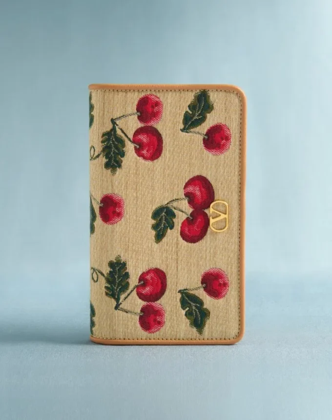 Vlogo Signature Mini Shoulder Bag In Jacquard Raffia With Cherryfic Pattern