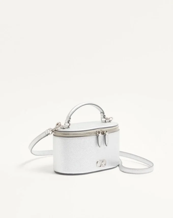 VLogo Signature Mini Vanity Bag in Laminated Grainy Calfskin