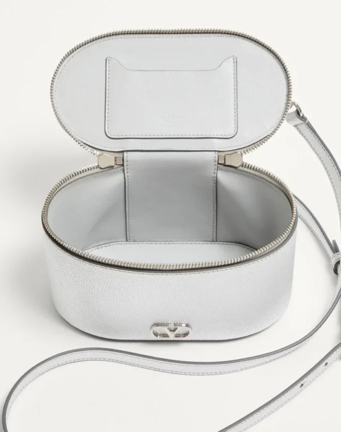 VLogo Signature Mini Vanity Bag in Laminated Grainy Calfskin