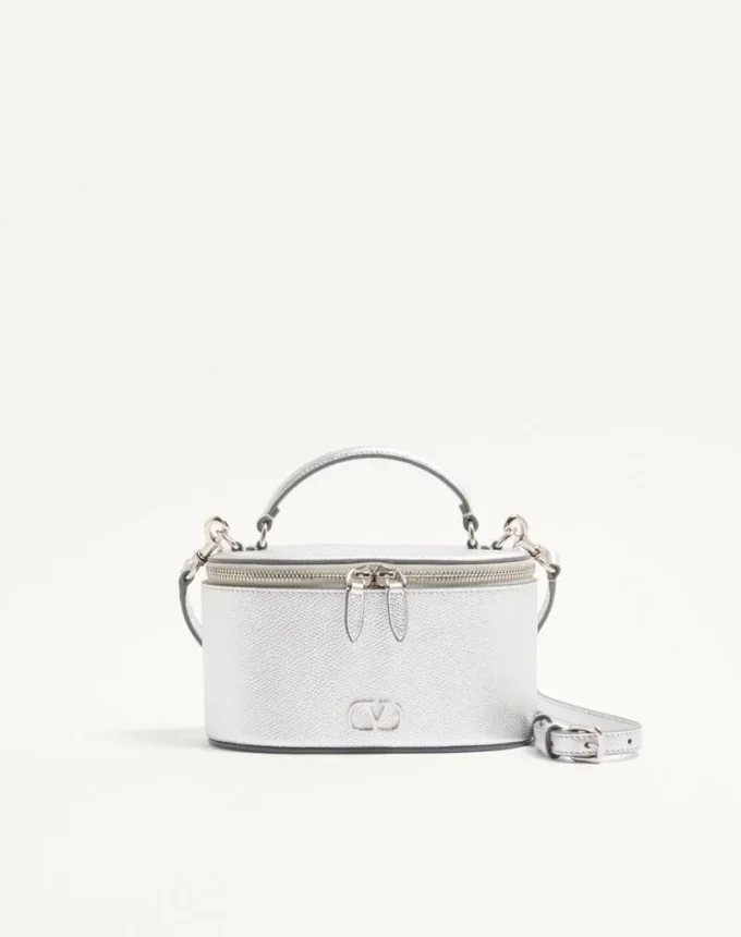 VLogo Signature Mini Vanity Bag in Laminated Grainy Calfskin