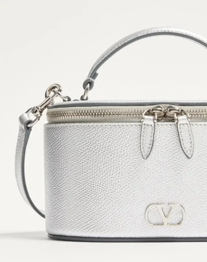 VLogo Signature Mini Vanity Bag in Laminated Grainy Calfskin