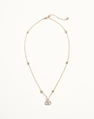 VLogo Signature Necklace in Metal, Pearl and Swarovski® Crystals