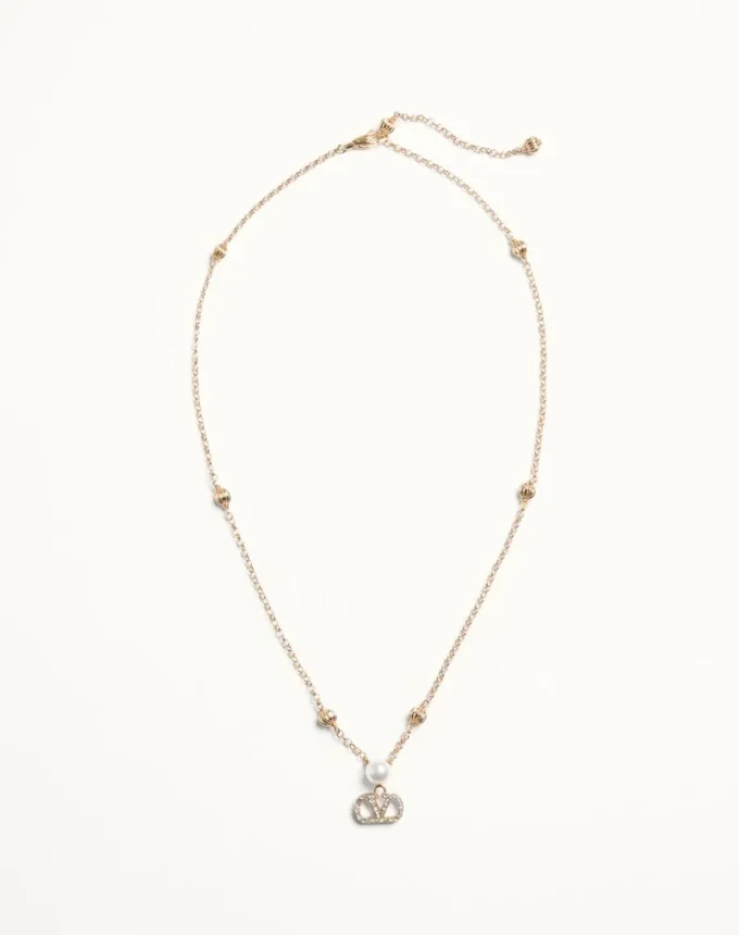 VLogo Signature Necklace in Metal, Pearl and Swarovski® Crystals VLogo Signature Necklace in Metal, Pearl and Swarovski® Crystals