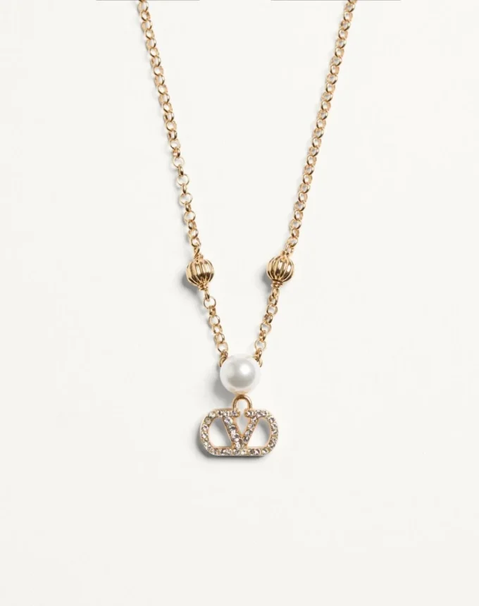 VLogo Signature Necklace in Metal, Pearl and Swarovski® Crystals VLogo Signature Necklace in Metal, Pearl and Swarovski® Crystals