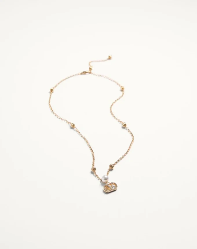 VLogo Signature Necklace in Metal, Pearl and Swarovski® Crystals VLogo Signature Necklace in Metal, Pearl and Swarovski® Crystals