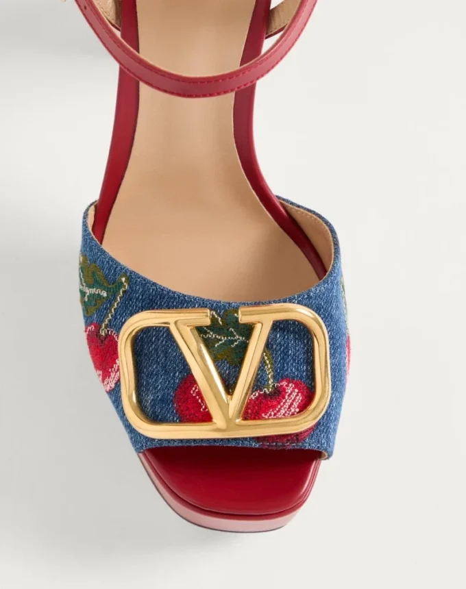 Vlogo Signature Platform Denim Sandal With Cherryfic Embroidery 115Mm Vlogo Signature Platform Denim Sandal With Cherryfic Embroidery 115Mm