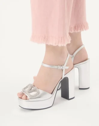 VLogo Signature Platform Sandal In Laminated Nappa Leather 115mm