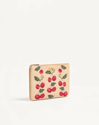 Vlogo Signature Pouch In Jacquard Raffia With Cherryfic Pattern