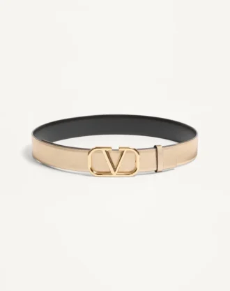Vlogo Signature Reversible Belt In Metallic And Shiny Calfskin 30 Mm