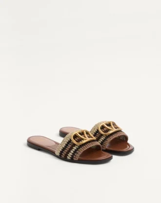 Vlogo Signature Slide Sandal With Crochet Embroidery