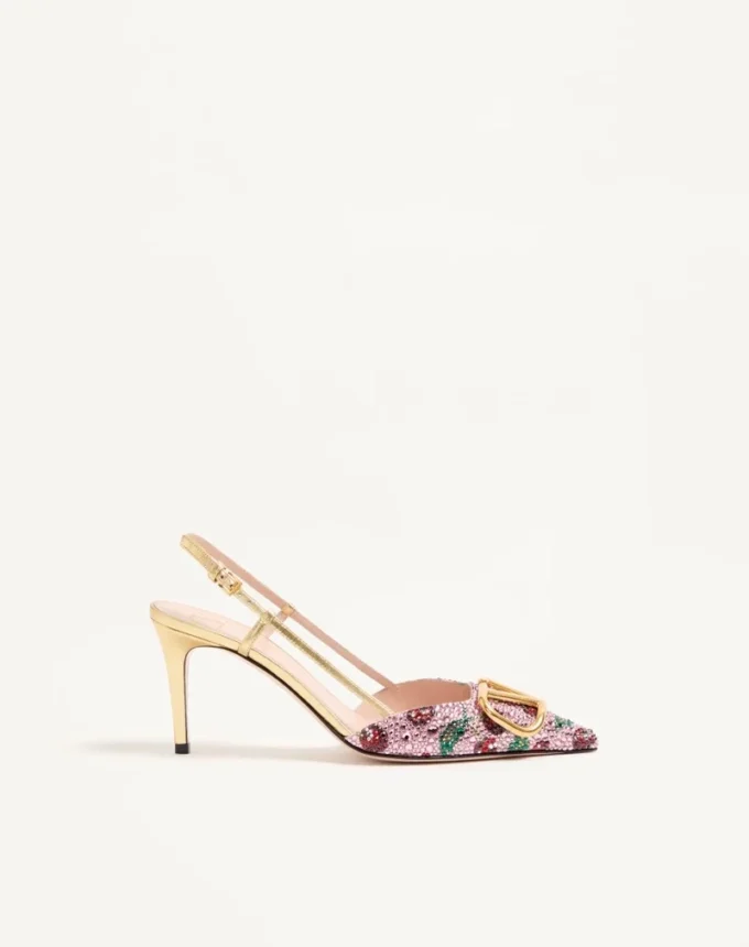 VLogo Signature Slingback Décolleté with Cherryfic embroidery 80mm VLogo Signature Slingback Décolleté with Cherryfic embroidery 80mm