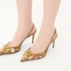 VLogo Signature Slingback Pump In Crust Leather With Floral Embroidery 80Mm