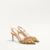 VLogo Signature Slingback Pump In Crust Leather With Floral Embroidery 80Mm