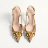 VLogo Signature Slingback Pump In Crust Leather With Floral Embroidery 80Mm
