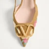 VLogo Signature Slingback Pump In Crust Leather With Floral Embroidery 80Mm