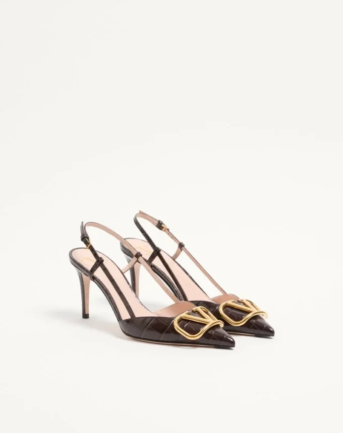 Vlogo Signature Slingback Pumps In 80MM Printed Calfskin
