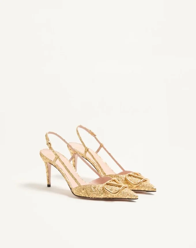 Vlogo Signature Slingback Pumps In Cloqué Jacquard Fabric 80mm