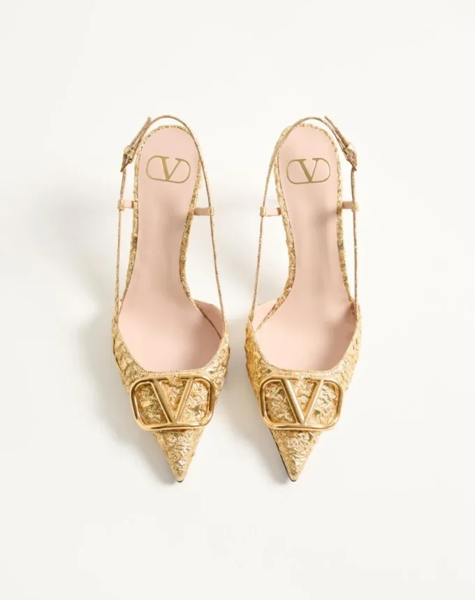 Vlogo Signature Slingback Pumps In Cloqué Jacquard Fabric 80mm