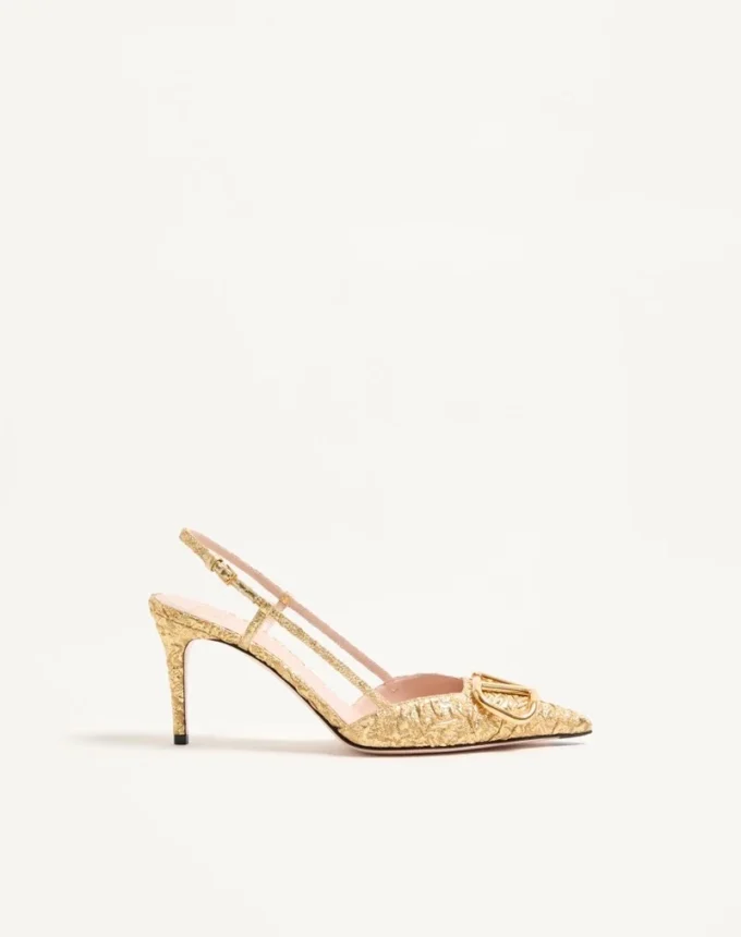 Vlogo Signature Slingback Pumps In Cloqué Jacquard Fabric 80mm