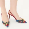 Vlogo Signature Slingback Pumps In Denim With Cherryfic Embroidery 80Mm