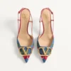Vlogo Signature Slingback Pumps In Denim With Cherryfic Embroidery 80Mm
