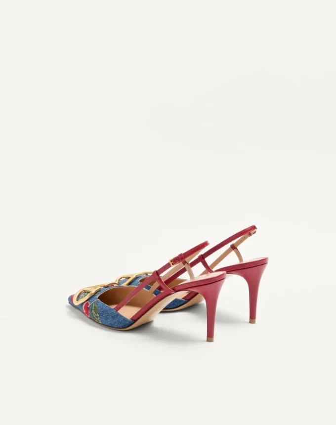 Vlogo Signature Slingback Pumps In Denim With Cherryfic Embroidery 80Mm