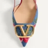 Vlogo Signature Slingback Pumps In Denim With Cherryfic Embroidery 80Mm
