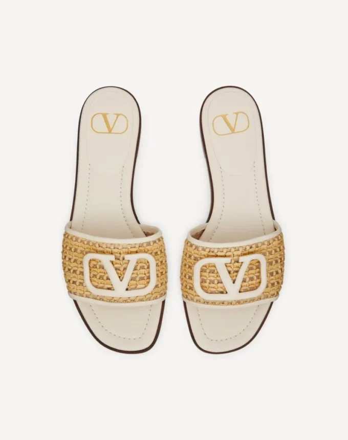 Vlogo Signature Woven Raffia Slide Sandal 80Mm