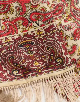 Voyage Imaginaire Silk Bandeau Scarf With Fringe