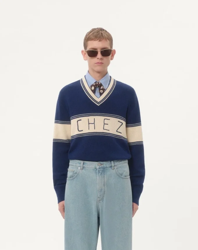 Wool And Cotton Jumper With Chez Valentino Jacquard Pattern Wool And Cotton Jumper With Chez Valentino Jacquard Pattern