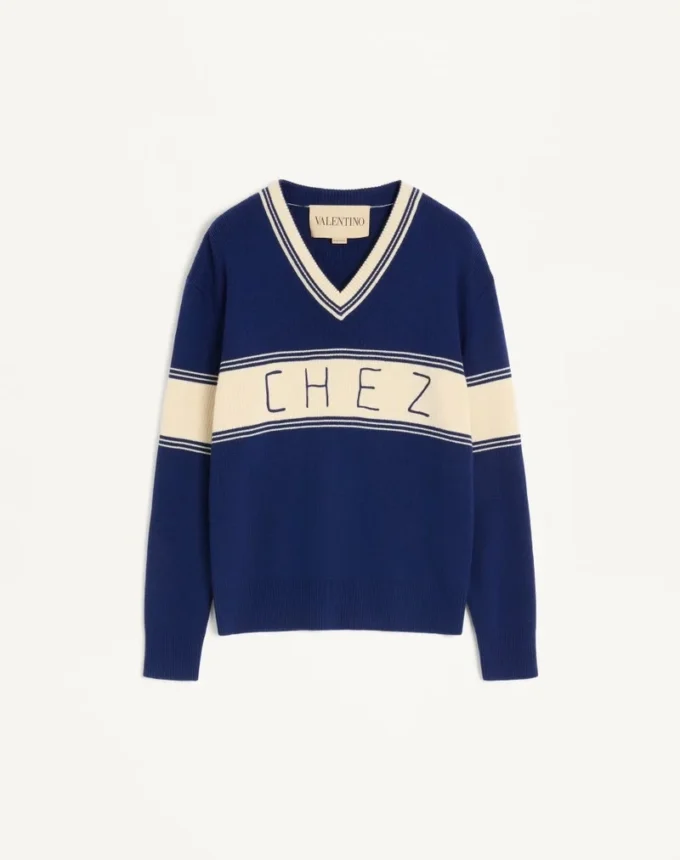 Wool And Cotton Jumper With Chez Valentino Jacquard Pattern Wool And Cotton Jumper With Chez Valentino Jacquard Pattern