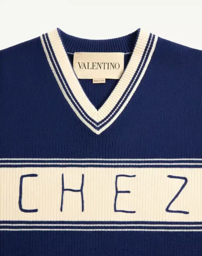 Wool And Cotton Jumper With Chez Valentino Jacquard Pattern Wool And Cotton Jumper With Chez Valentino Jacquard Pattern