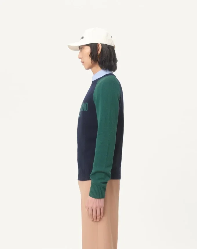 Wool And Cotton Sweater With Chez Valentino Jacquard Pattern Wool And Cotton Sweater With Chez Valentino Jacquard Pattern