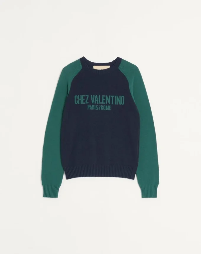 Wool And Cotton Sweater With Chez Valentino Jacquard Pattern Wool And Cotton Sweater With Chez Valentino Jacquard Pattern