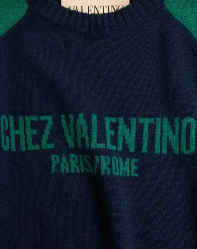 Wool And Cotton Sweater With Chez Valentino Jacquard Pattern Wool And Cotton Sweater With Chez Valentino Jacquard Pattern