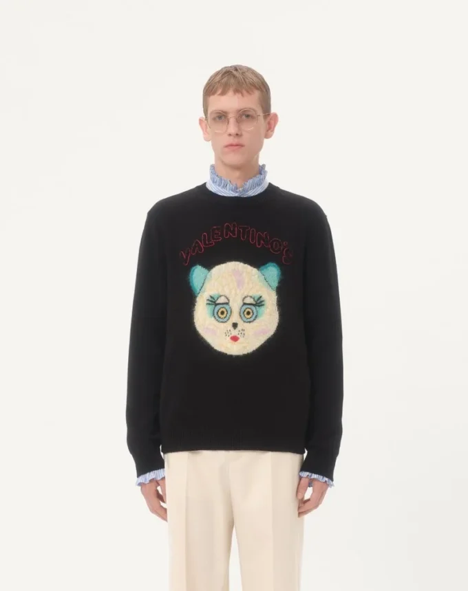 Wool And Cotton Sweater With Le Chat De La Maison Patch Wool And Cotton Sweater With Le Chat De La Maison Patch