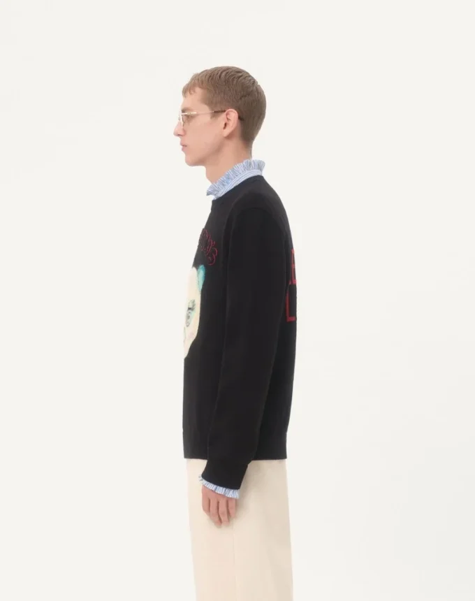 Wool And Cotton Sweater With Le Chat De La Maison Patch Wool And Cotton Sweater With Le Chat De La Maison Patch