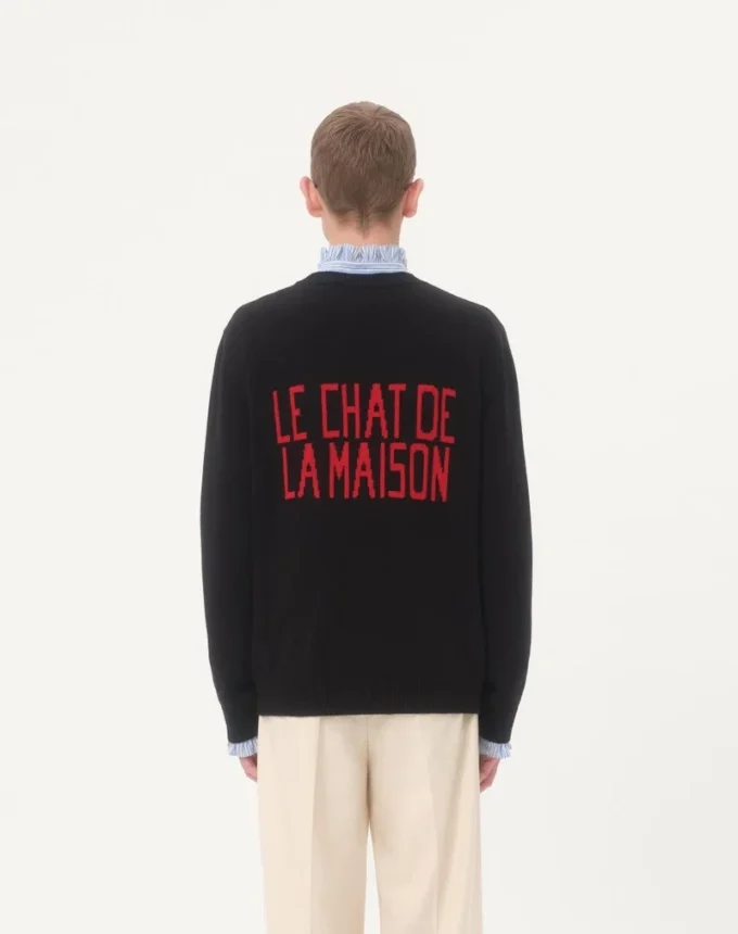 Wool And Cotton Sweater With Le Chat De La Maison Patch Wool And Cotton Sweater With Le Chat De La Maison Patch