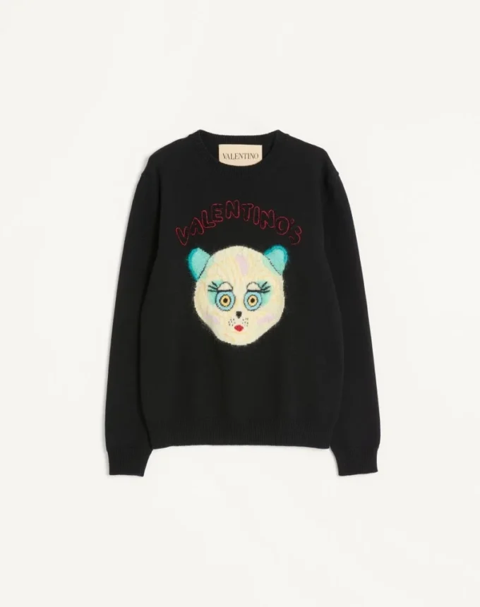 Wool And Cotton Sweater With Le Chat De La Maison Patch Wool And Cotton Sweater With Le Chat De La Maison Patch