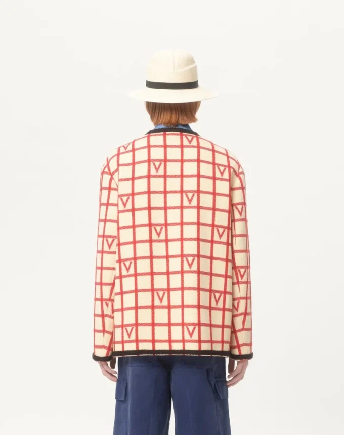Wool Blend Jacket With V Check Pattern
