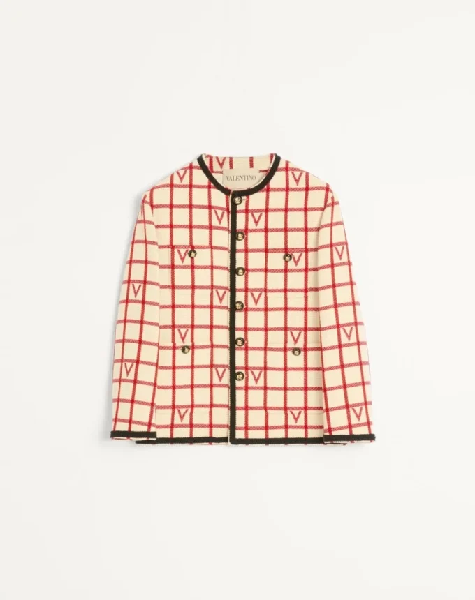 Wool Blend Jacket With V Check Pattern