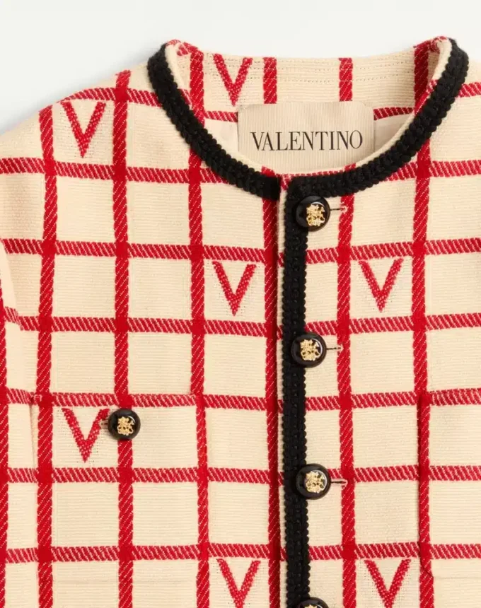 Wool Blend Jacket With V Check Pattern