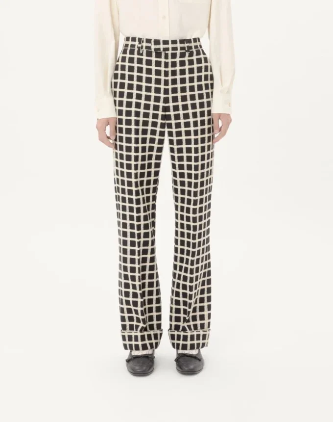 Wool Blend Pants With Check Pattern With Turn-Up Wool Blend Pants With Check Pattern With Turn-Up