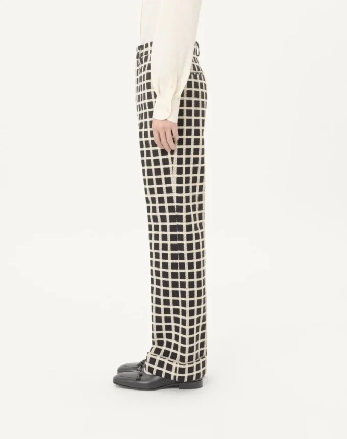 Wool Blend Pants With Check Pattern With Turn-Up Wool Blend Pants With Check Pattern With Turn-Up
