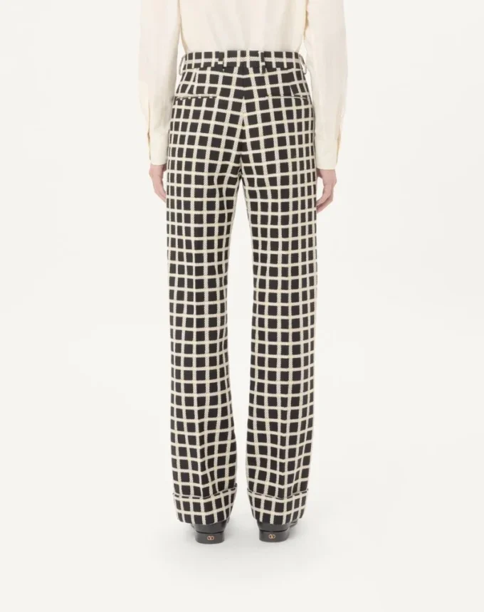 Wool Blend Pants With Check Pattern With Turn-Up Wool Blend Pants With Check Pattern With Turn-Up