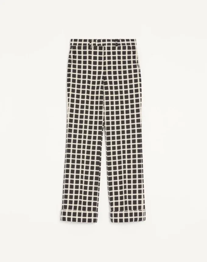 Wool Blend Pants With Check Pattern With Turn-Up Wool Blend Pants With Check Pattern With Turn-Up
