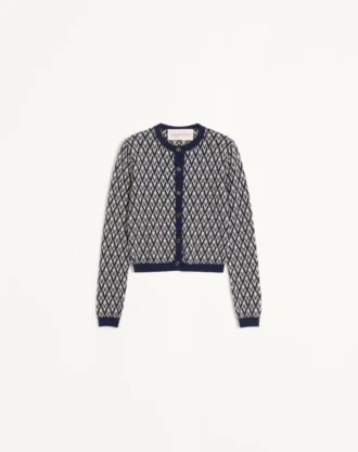 Wool Cardigan With Toute La V Jacquard Pattern