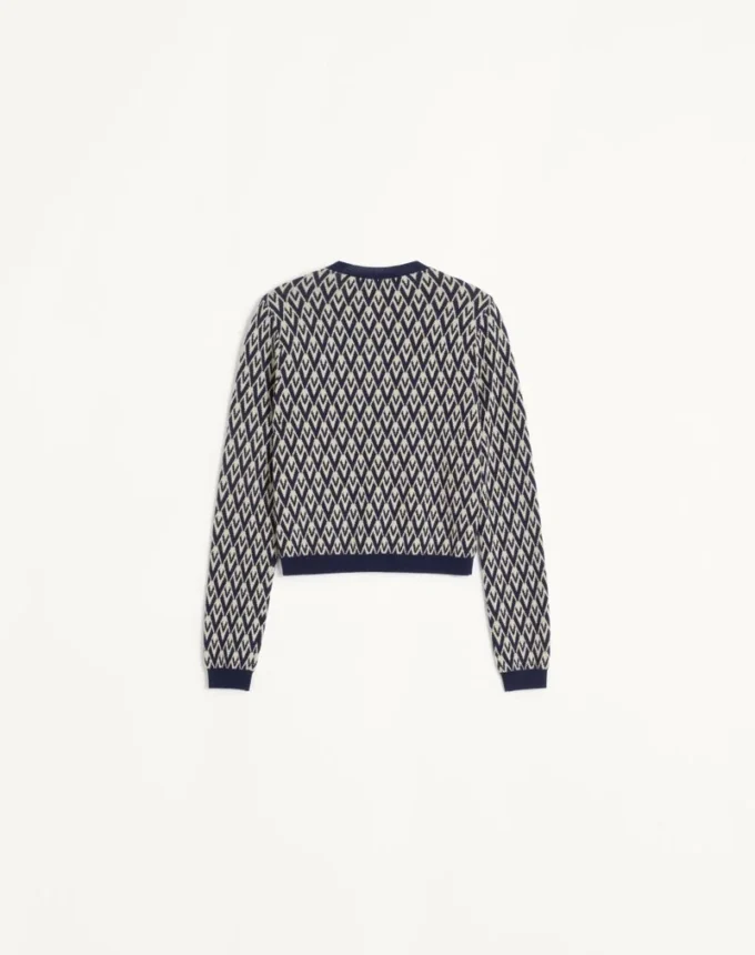Wool Cardigan With Toute La V Jacquard Pattern Wool Cardigan With Toute La V Jacquard Pattern